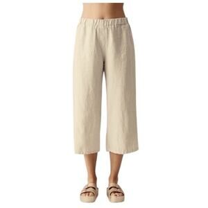Tahari 100% Linen Crop Pants Womens XL Beige Tan Elastic Waistband